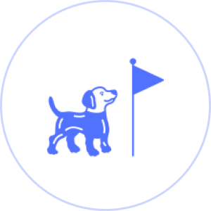 Simplistic blue dog with flag design