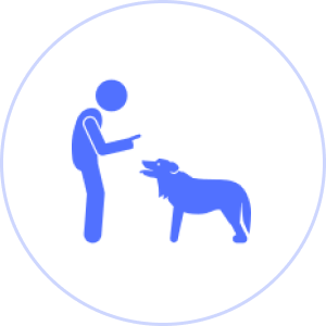 Blue person and dog silhouette